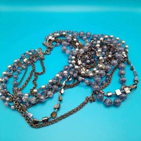 Chico’s Layered Beaded Necklace Silver Tone Glass Pearl Shell 7 Strands 30” - Picture 11 of 15